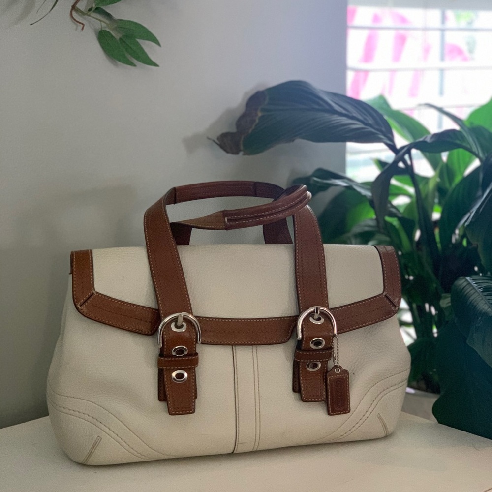 Coach cream and tan leather handbag